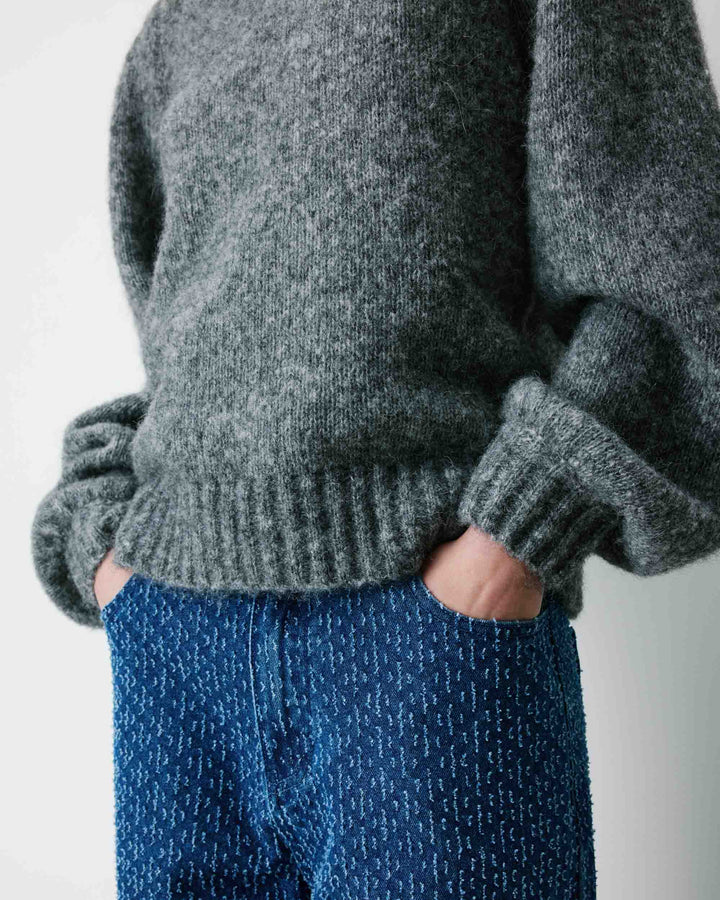 Pull en maille col rond épaules froncées anthracite Antoine