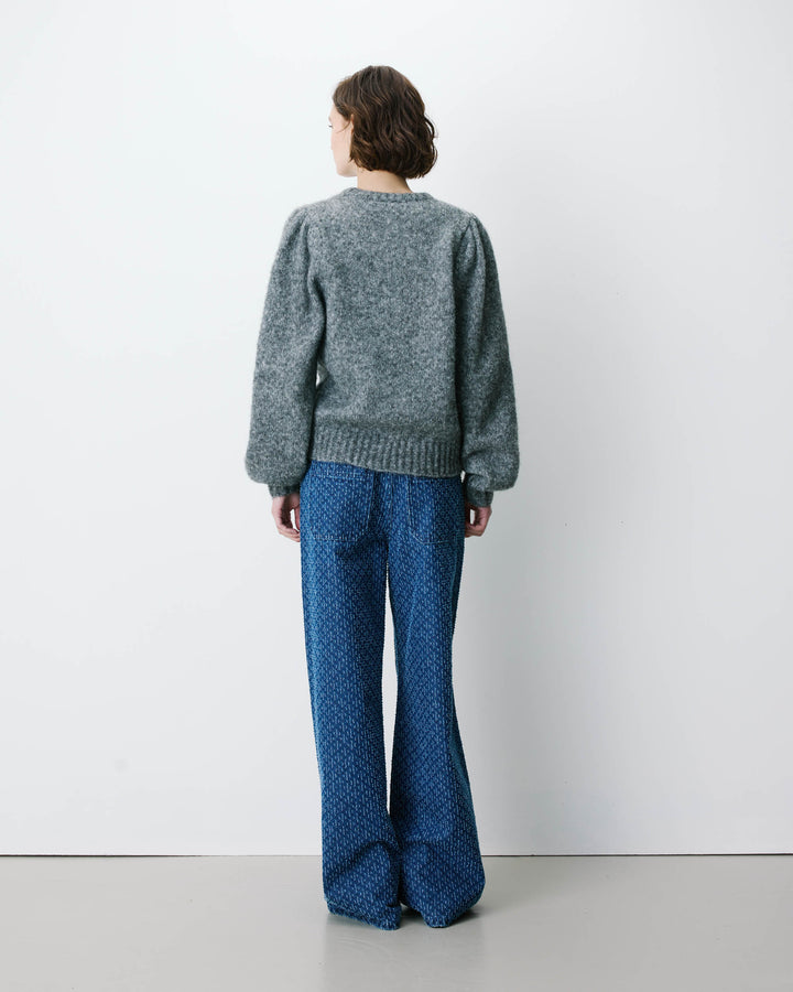 Pull en maille col rond épaules froncées anthracite Antoine