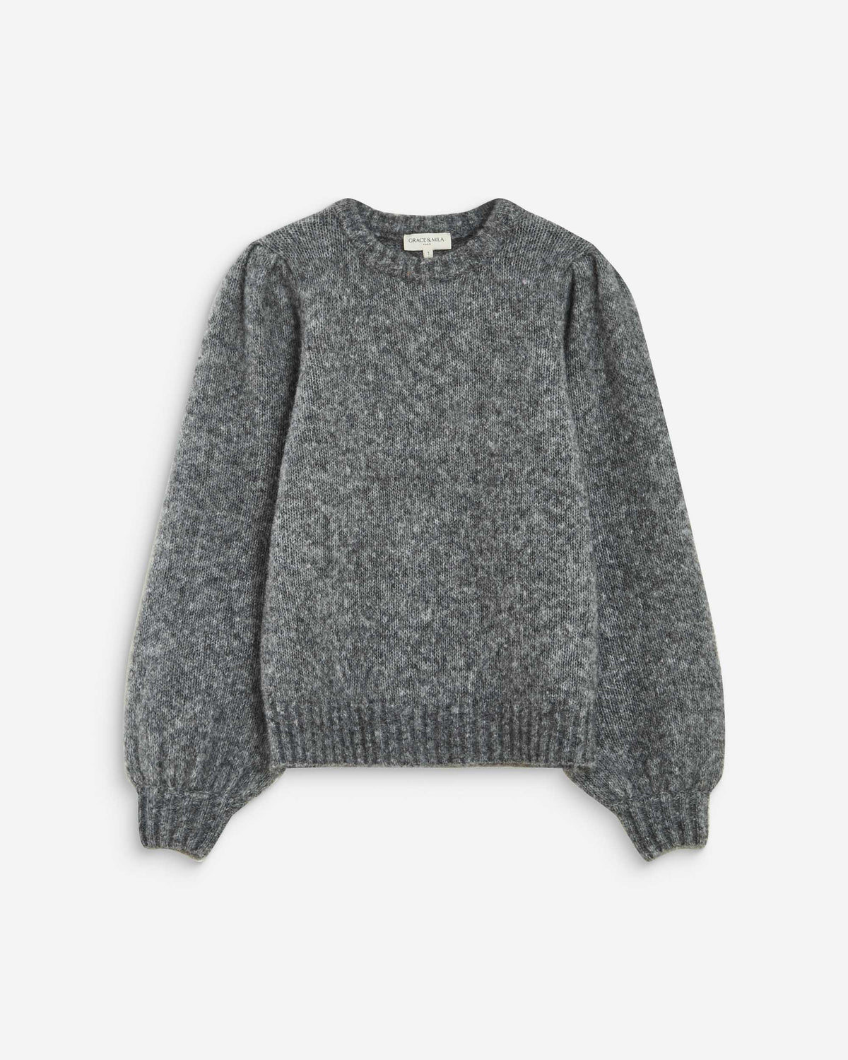 Pull en maille col rond épaules froncées anthracite Antoine