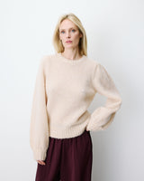 Pull en maille col rond épaules froncées beige Antoine