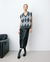 Pull sans manches en maille à losanges anthracite Arelio
