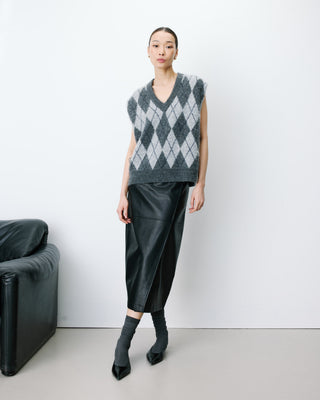 Pull sans manches en maille à losanges anthracite Arelio