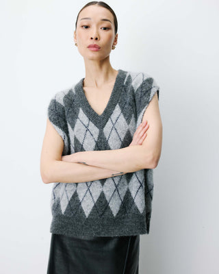 Pull sans manches en maille à losanges anthracite Arelio