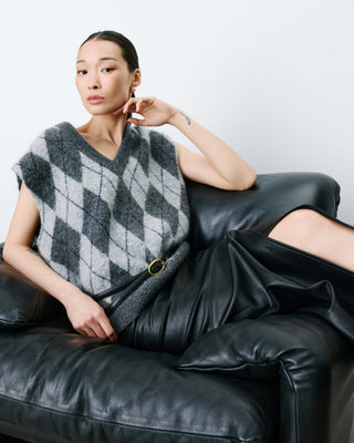 Pull sans manches en maille à losanges anthracite Arelio