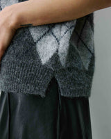 Pull sans manches en maille à losanges anthracite Arelio