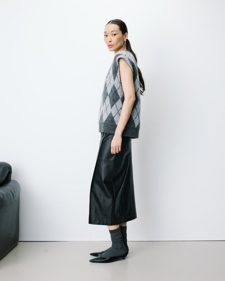 Pull sans manches en maille à losanges anthracite Arelio
