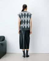 Pull sans manches en maille à losanges anthracite Arelio