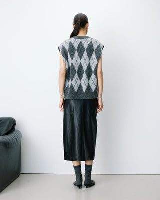 Pull sans manches en maille à losanges anthracite Arelio