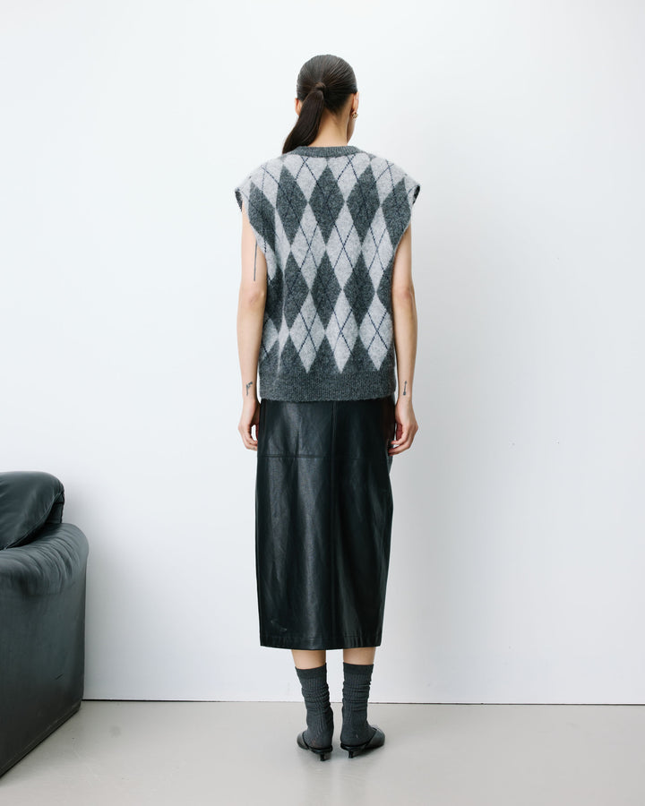 Pull sans manches en maille à losanges anthracite Arelio