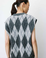 Pull sans manches en maille à losanges anthracite Arelio
