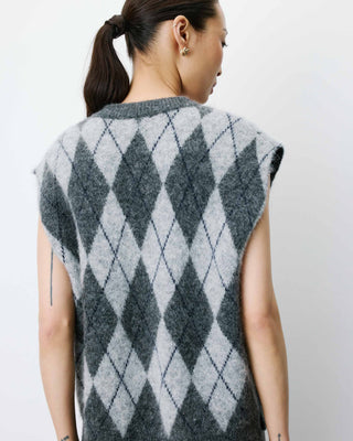 Pull sans manches en maille à losanges anthracite Arelio