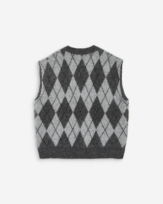 Pull sans manches en maille à losanges anthracite Arelio