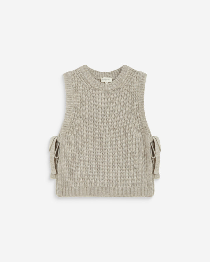Pull sans manches en maille à nouer grege Argan