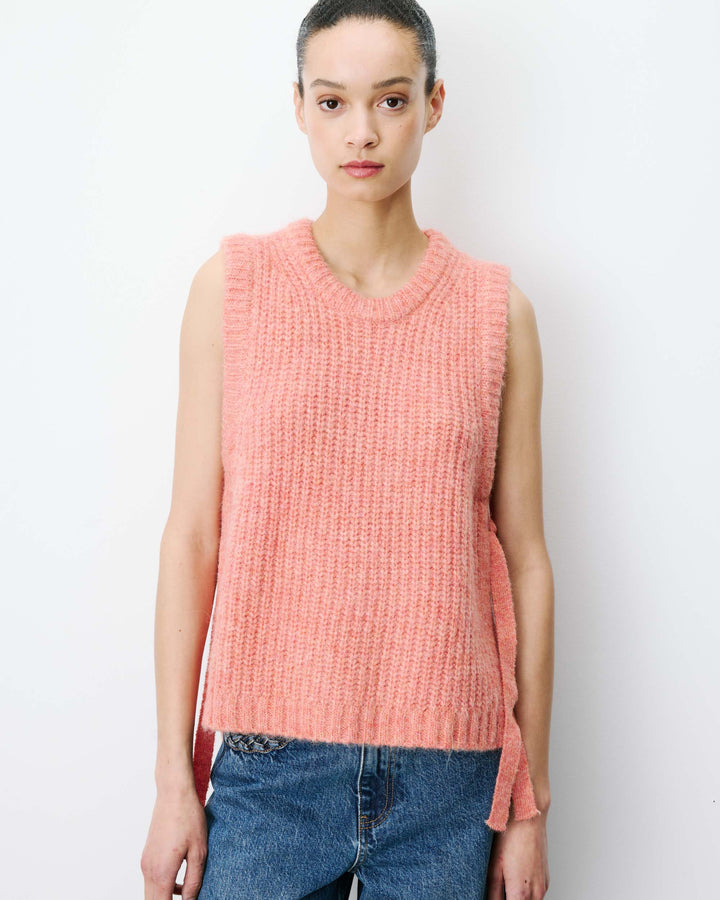 Sleeveless side-tie sweater peche Argan