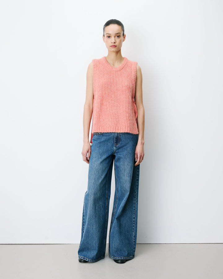 Sleeveless side-tie sweater peche Argan