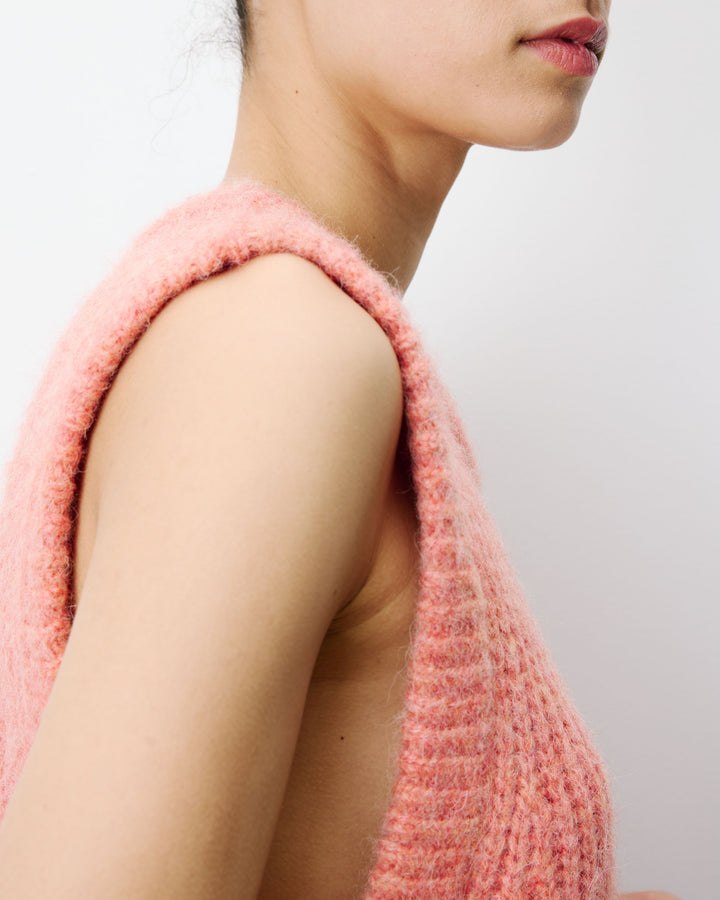 Sleeveless side-tie sweater peche Argan