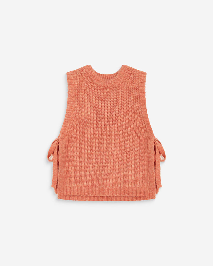 Sleeveless side-tie sweater peche Argan