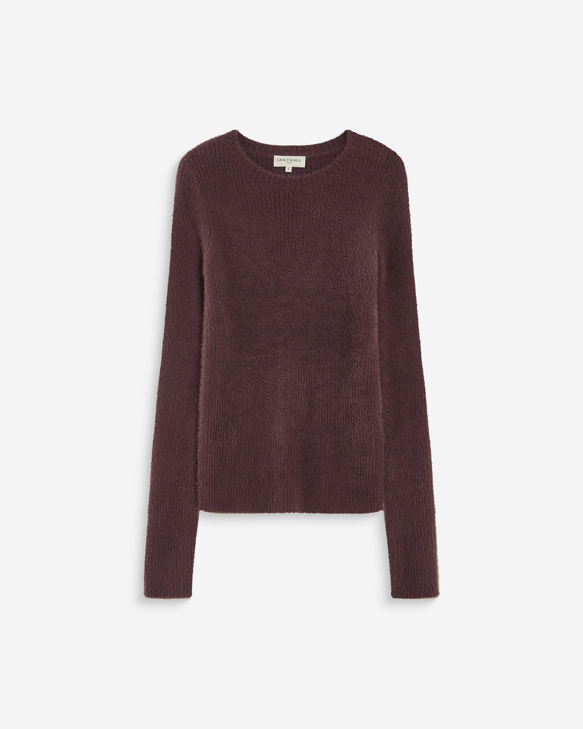 Pull doux près du corps col rond aubergine Auryn