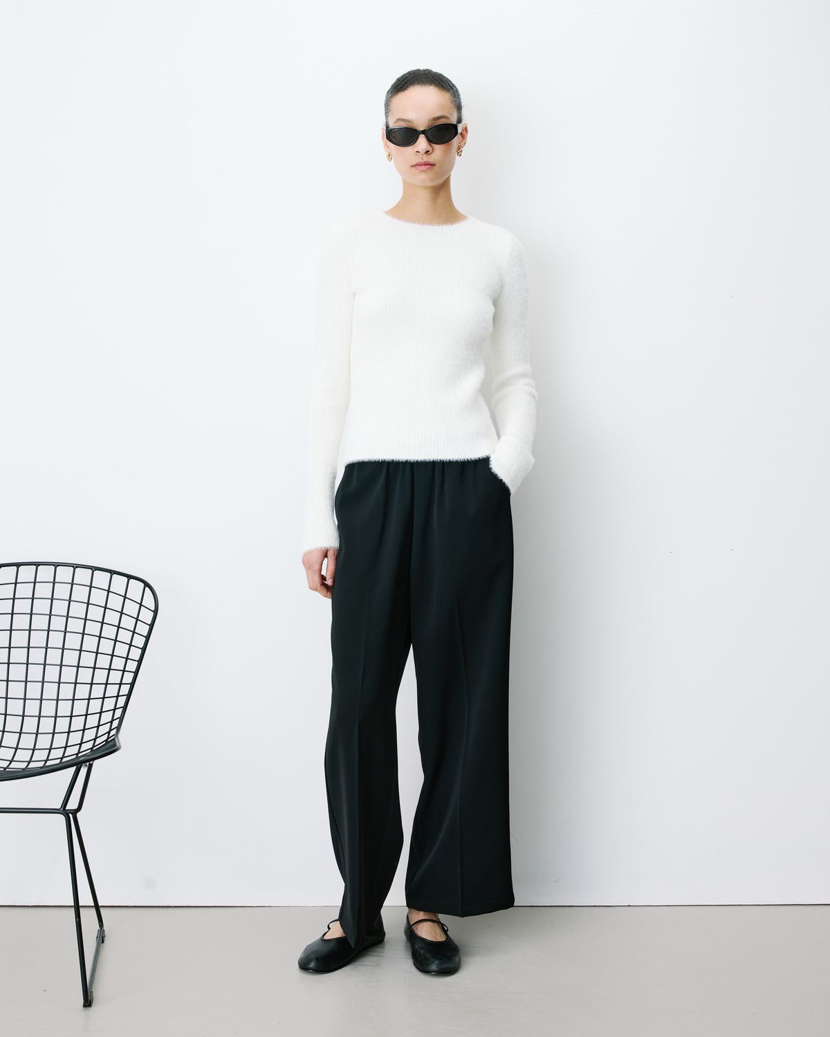 Fitted knit sweater ecru Auryn