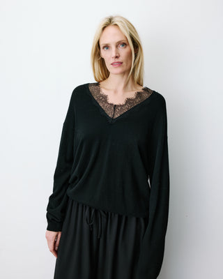 Knit sweater with lace V-neck noir Augustin