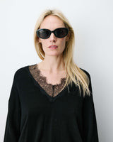 Knit sweater with lace V-neck noir Augustin