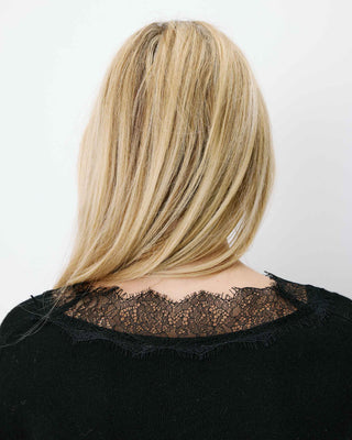 Knit sweater with lace V-neck noir Augustin
