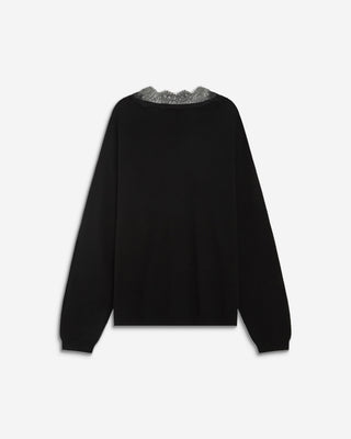 Knit sweater with lace V-neck noir Augustin