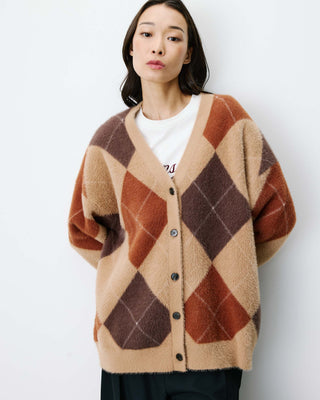 Cardigan doux à losanges col V beige Alexan