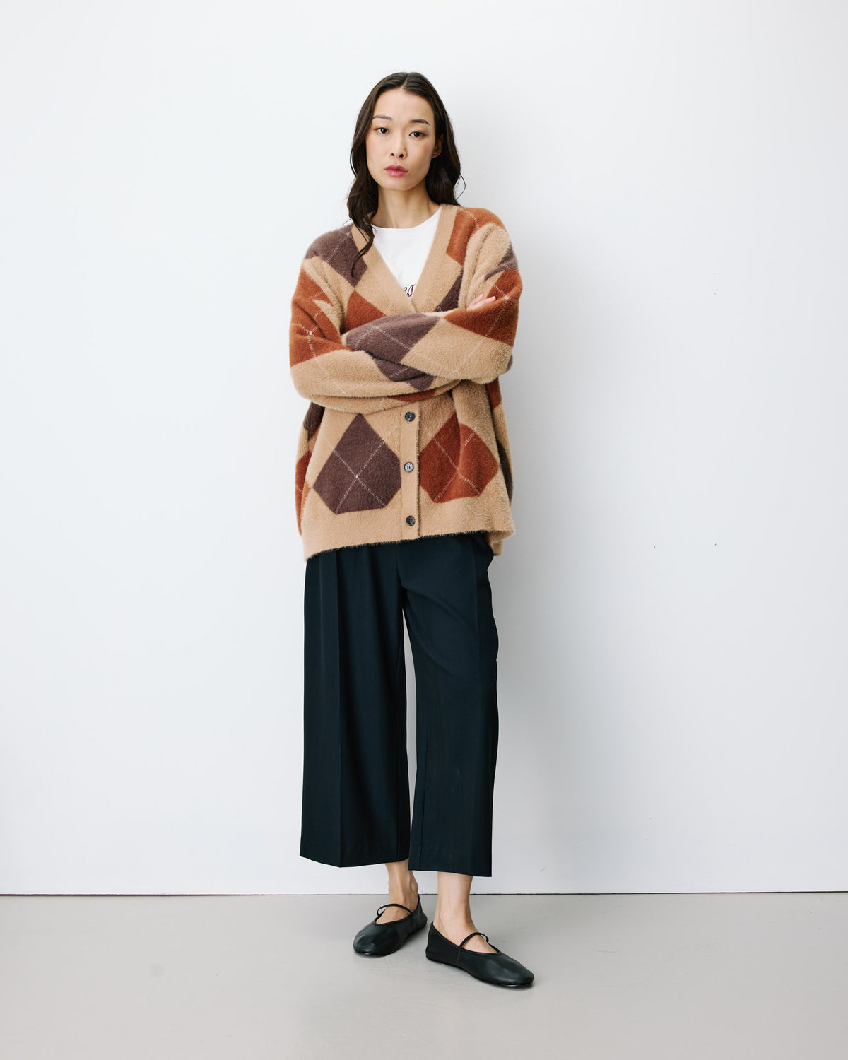 Argyle V-neck cardigan beige Alexan