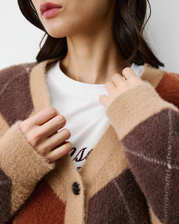 Argyle V-neck cardigan beige Alexan