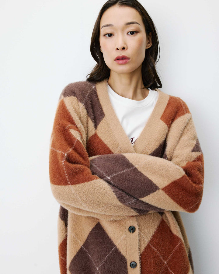 Argyle V-neck cardigan beige Alexan