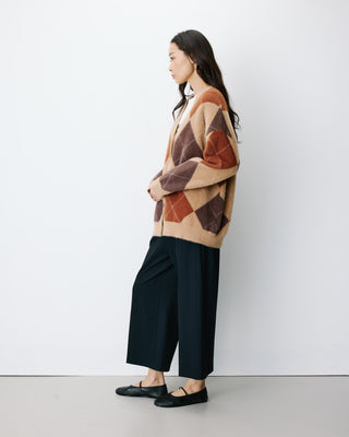 Cardigan doux à losanges col V beige Alexan