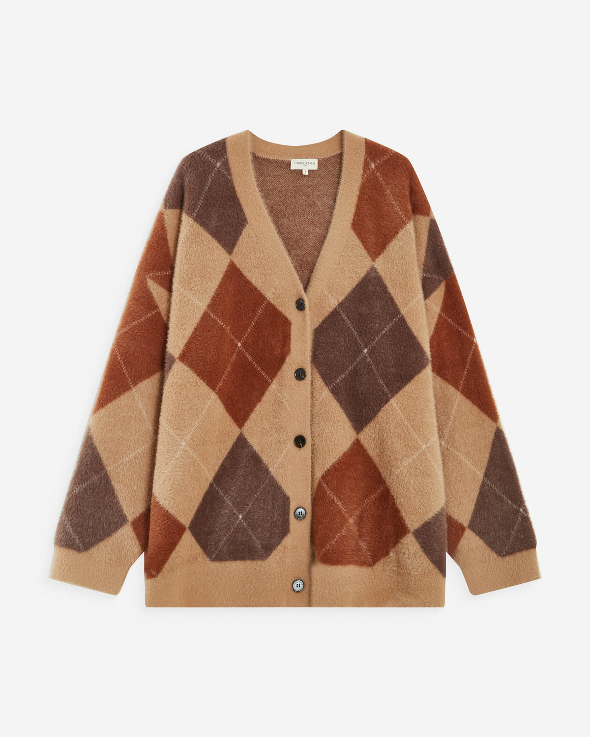 Argyle V-neck cardigan beige Alexan