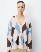 Cardigan doux à losanges col V bleuet Alexan