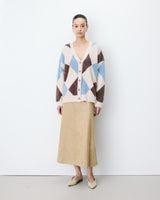 Cardigan doux à losanges col V bleuet Alexan