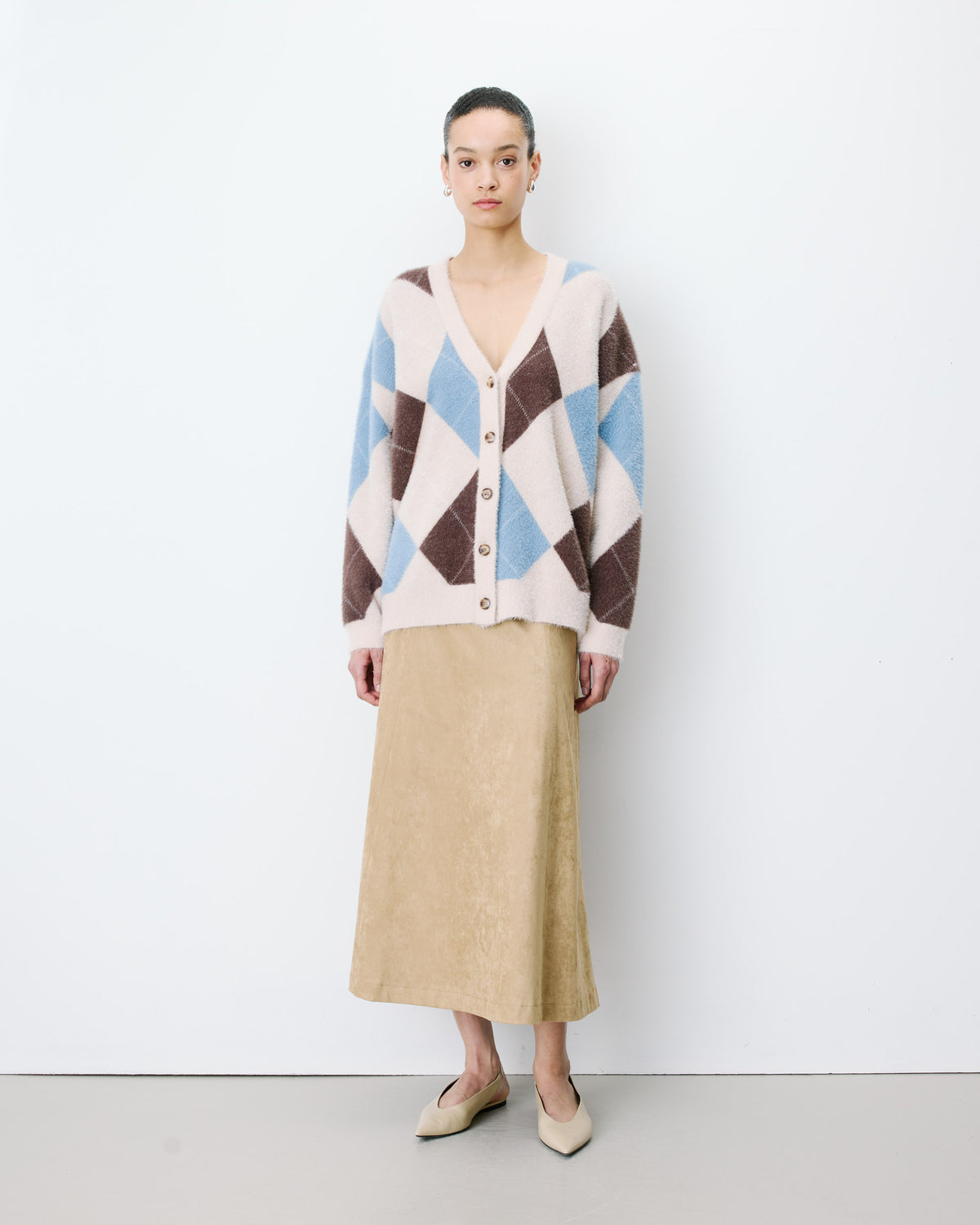 Cardigan doux à losanges col V bleuet Alexan