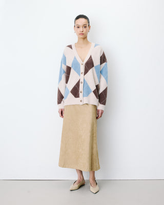 Cardigan doux à losanges col V bleuet Alexan