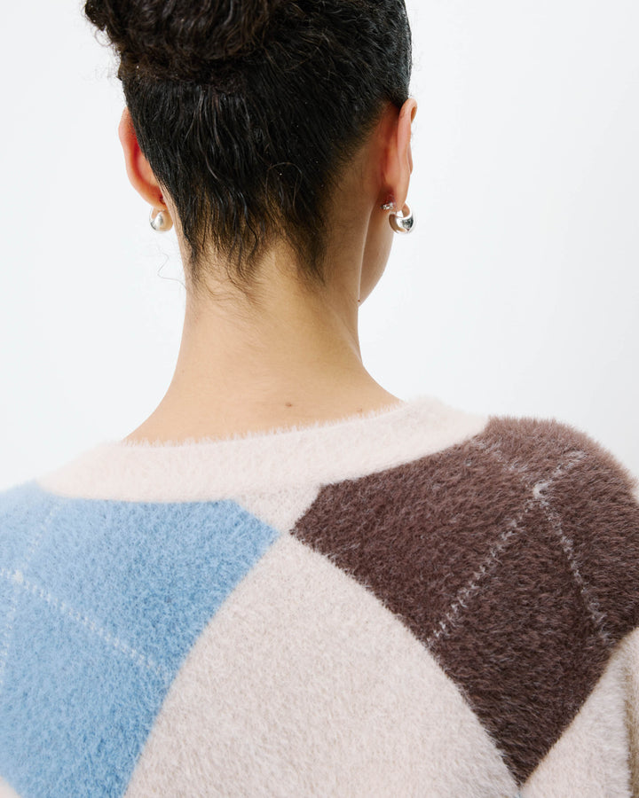 Cardigan doux à losanges col V bleuet Alexan