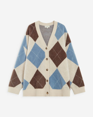 Cardigan doux à losanges col V bleuet Alexan
