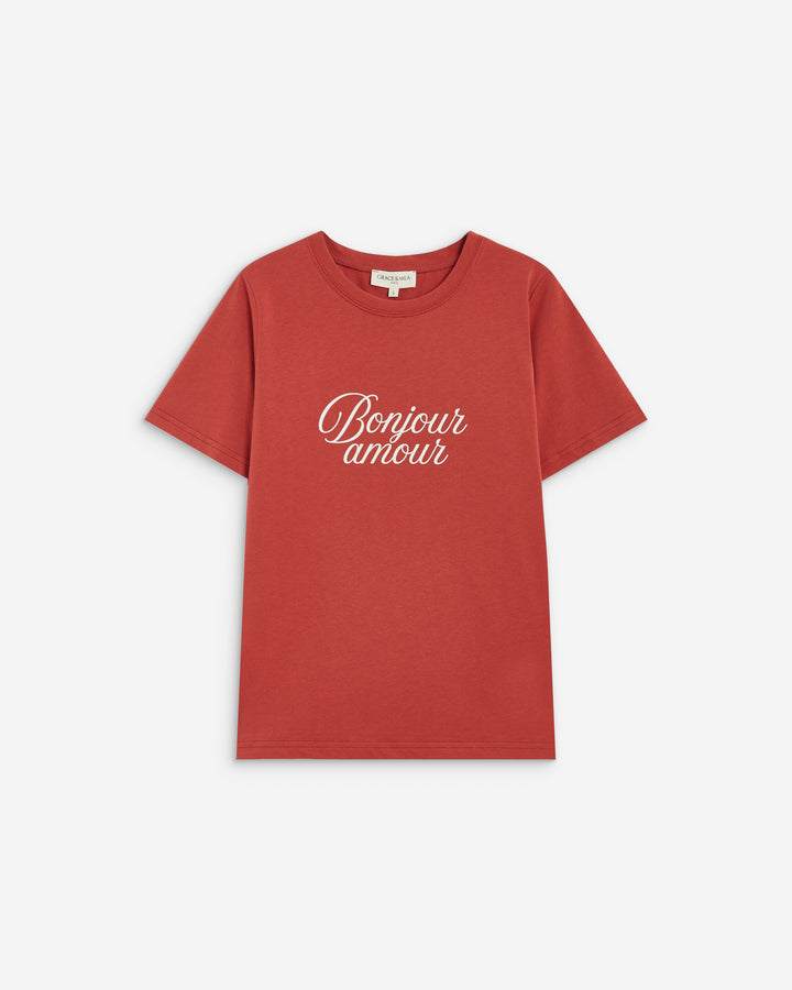 T-shirt en coton à message imprimé blush Amadis