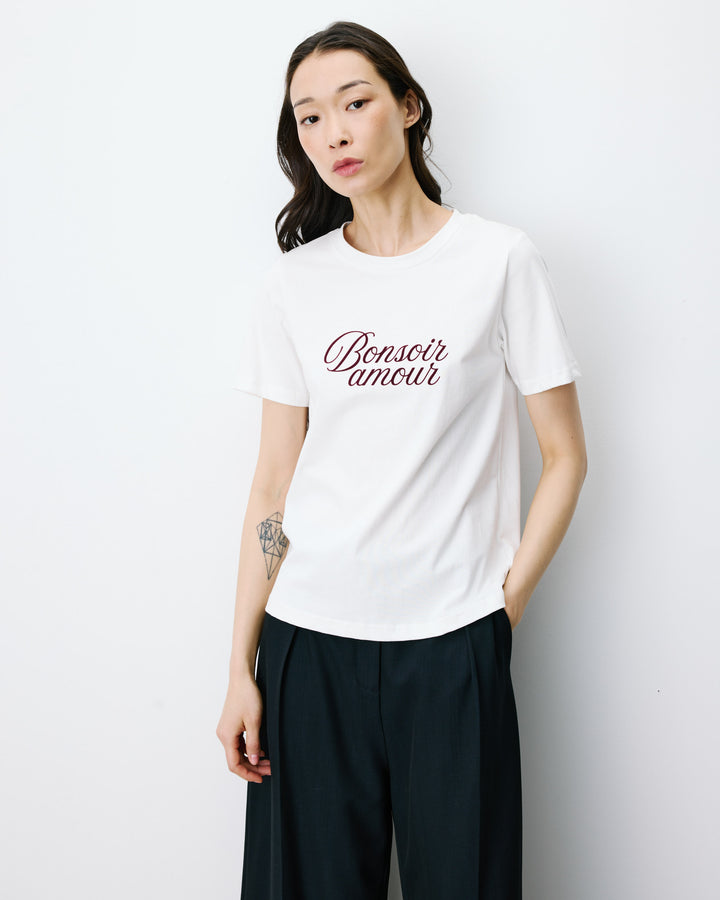 T-shirt en coton à message imprimé ivoire Amadis