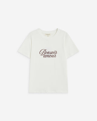 T-shirt en coton à message imprimé ivoire Amadis