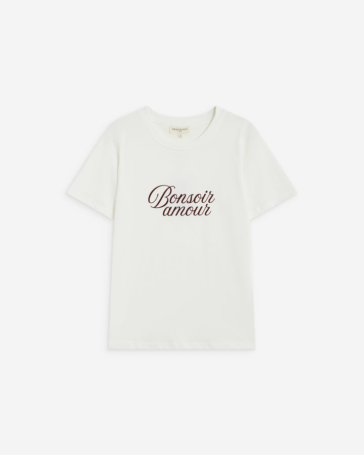 T-shirt en coton à message imprimé ivoire Amadis