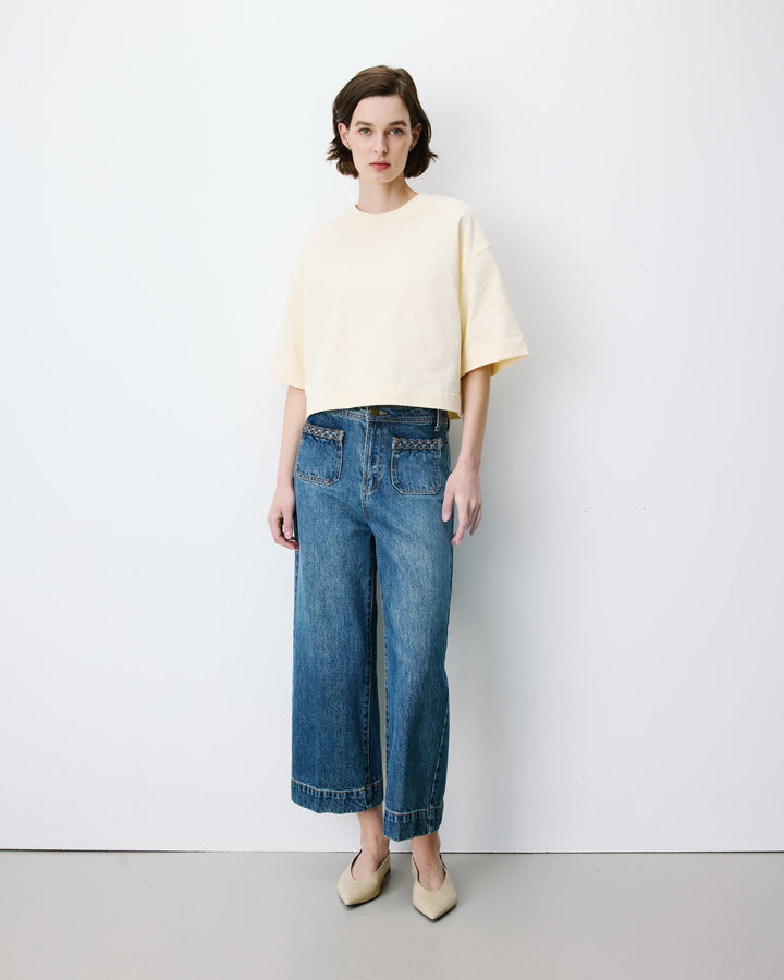 Boxy cropped cotton T-shirt vanille Arvel