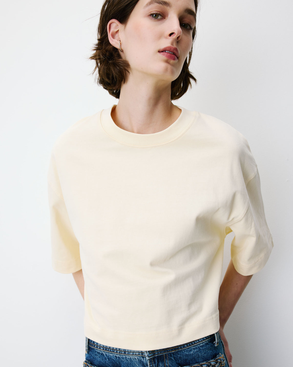 Boxy cropped cotton T-shirt vanille Arvel