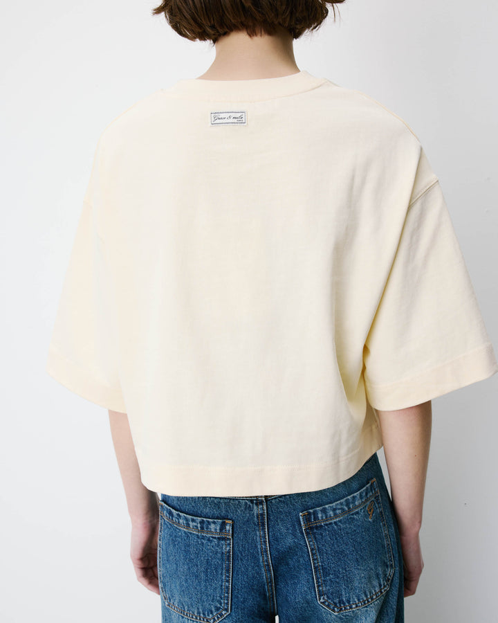 Boxy cropped cotton T-shirt vanille Arvel