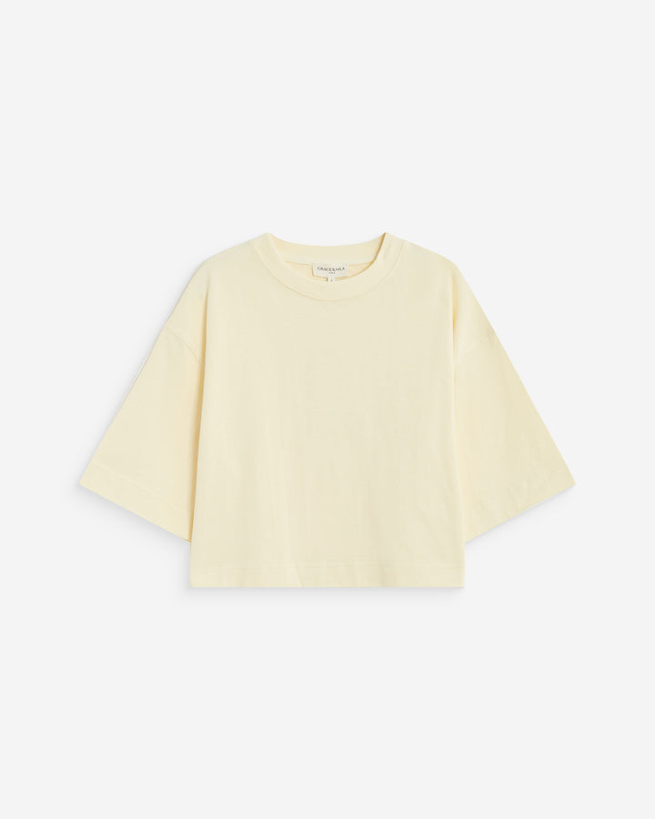 Boxy cropped cotton T-shirt vanille Arvel