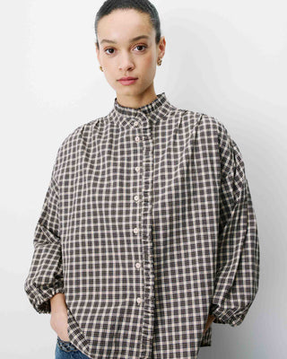 Blouse à carreaux manches bouffantes latte Adelie