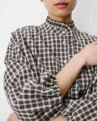 Blouse à carreaux manches bouffantes latte Adelie