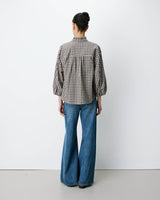 Checked blouse with puff sleeves latte Adelie